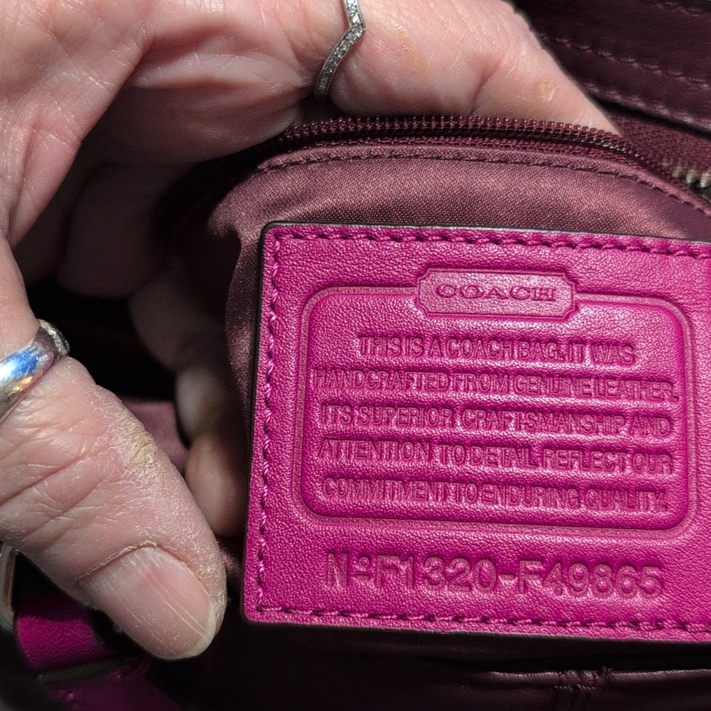 Coach Park Mini Quilted Colorblock In Navy Suede, Wine/ Pink Leather Purse - Picture 16 of 17